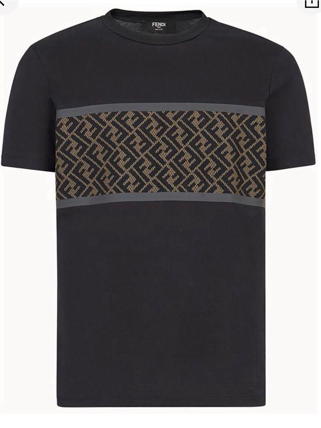 Fendi Black And Brown Short Sleeve Tee With Geometric Design